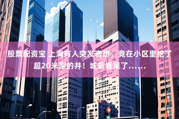 股票配资宝 上海有人突发奇想，竟在小区里挖了超20米深的井！城管看呆了……